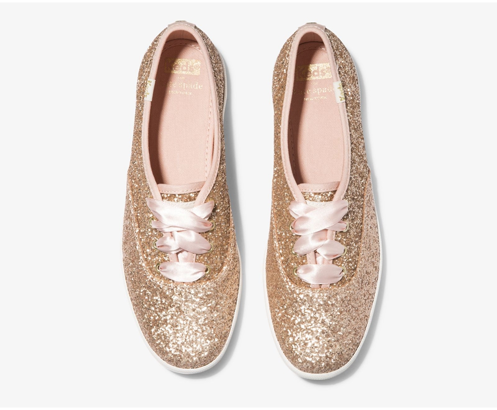 Womens Keds Sneakers - Kate Spade new york Champion Glitter - Rose Gold - 8620-TYULQ